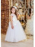 Ivory Lace Tulle Floor Length Peplum Flower Girl Dress